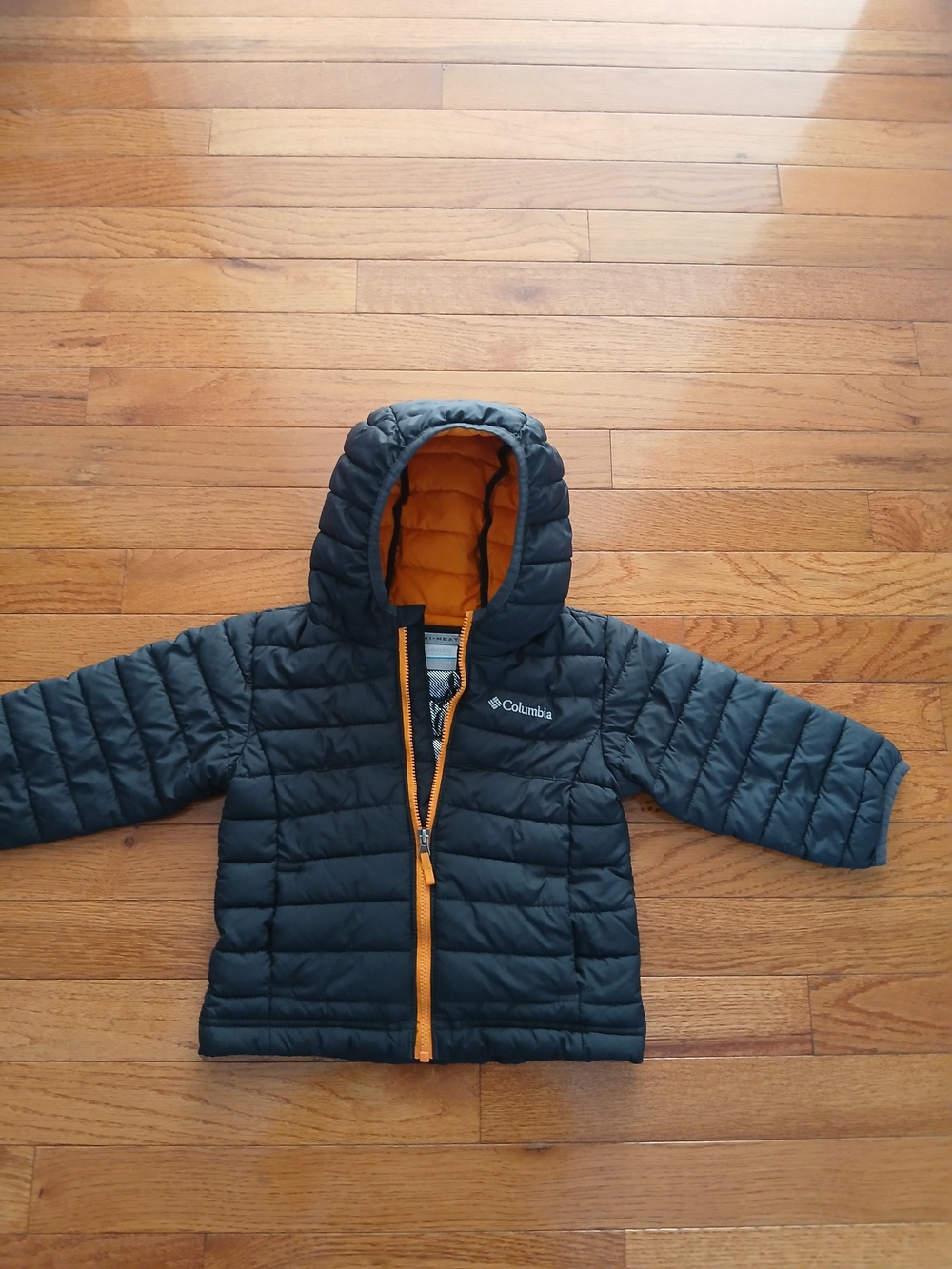 Columbia Kids Black Puffer Jacket with Orange Lining